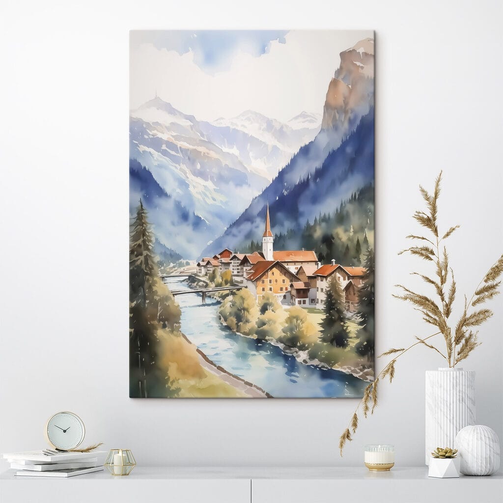 Sat alpin lângă râu — interior 1