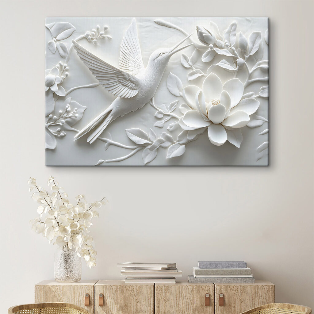 Colibri alb în relief — interior 3