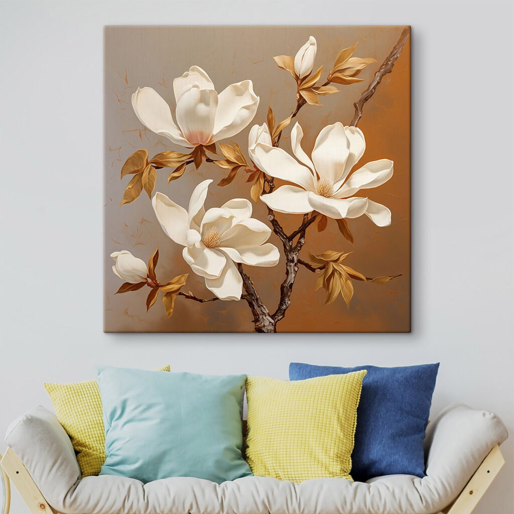Magnolie crem, fundal caramel — interior 2