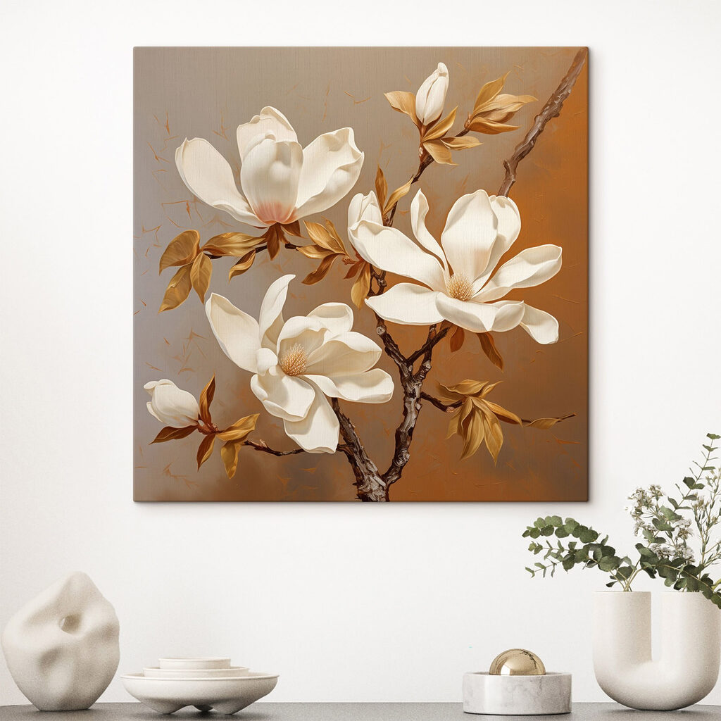 Magnolie crem, fundal caramel — interior 1