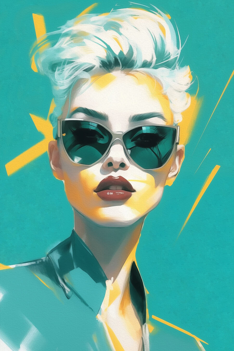 Portret turcoaz cu ochelari — design complet