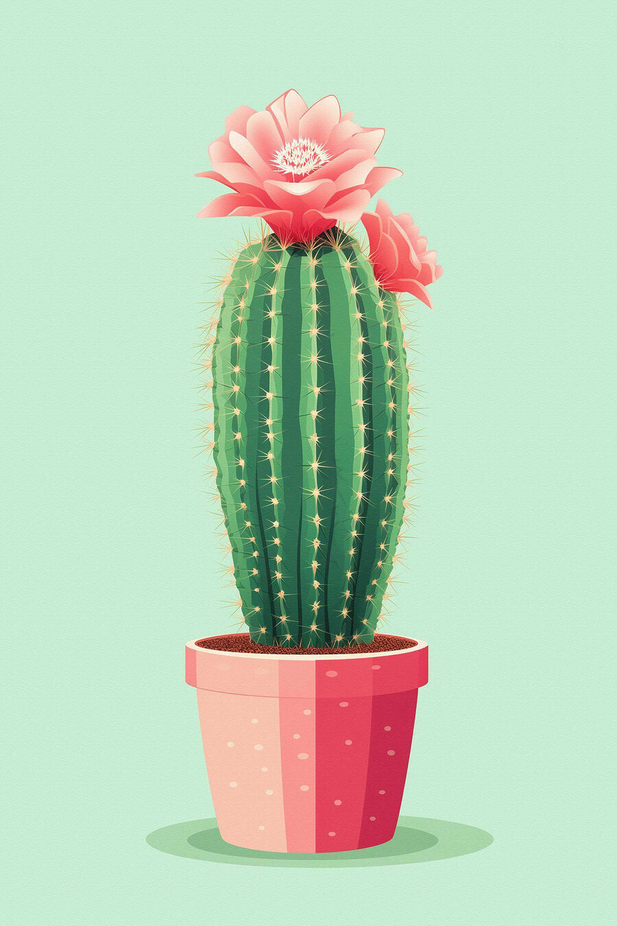 Cactus cu flori roz — design complet