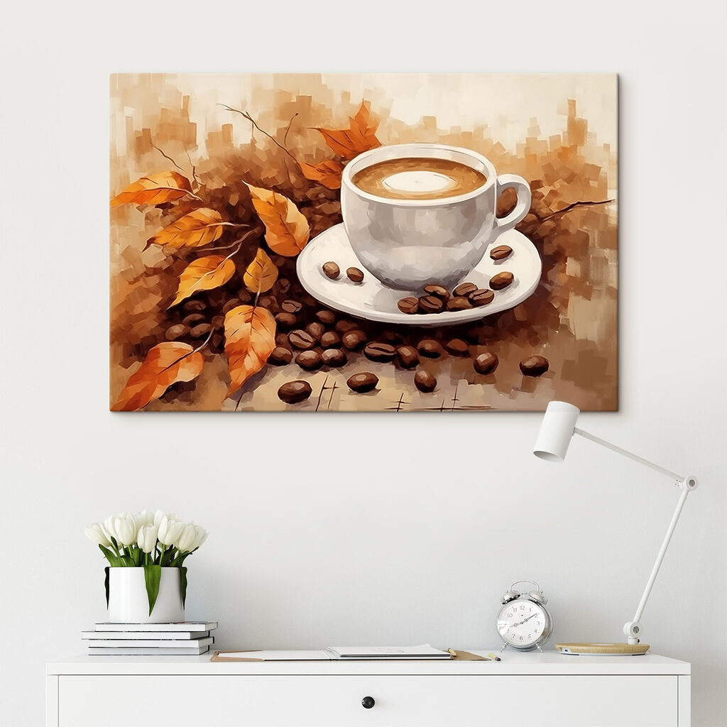 Cafea printre frunze într-un interior