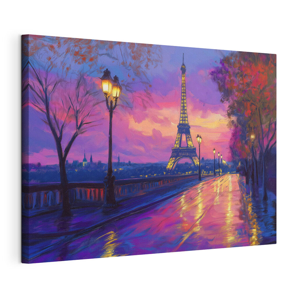 Paris în lumină violetă, tablou pe pânză întinsă, cu margine continuă