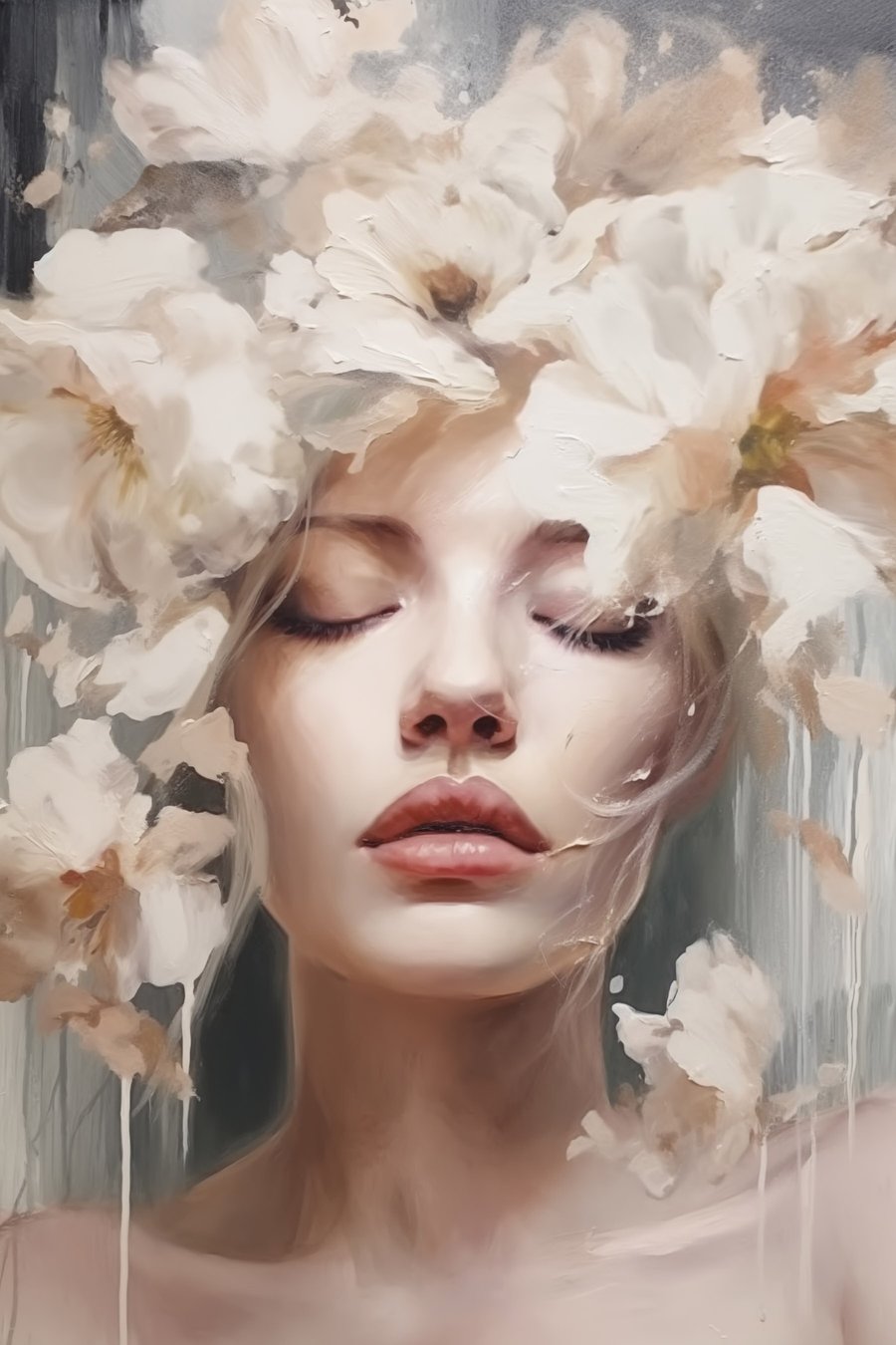 Portret cu flori albe — design complet