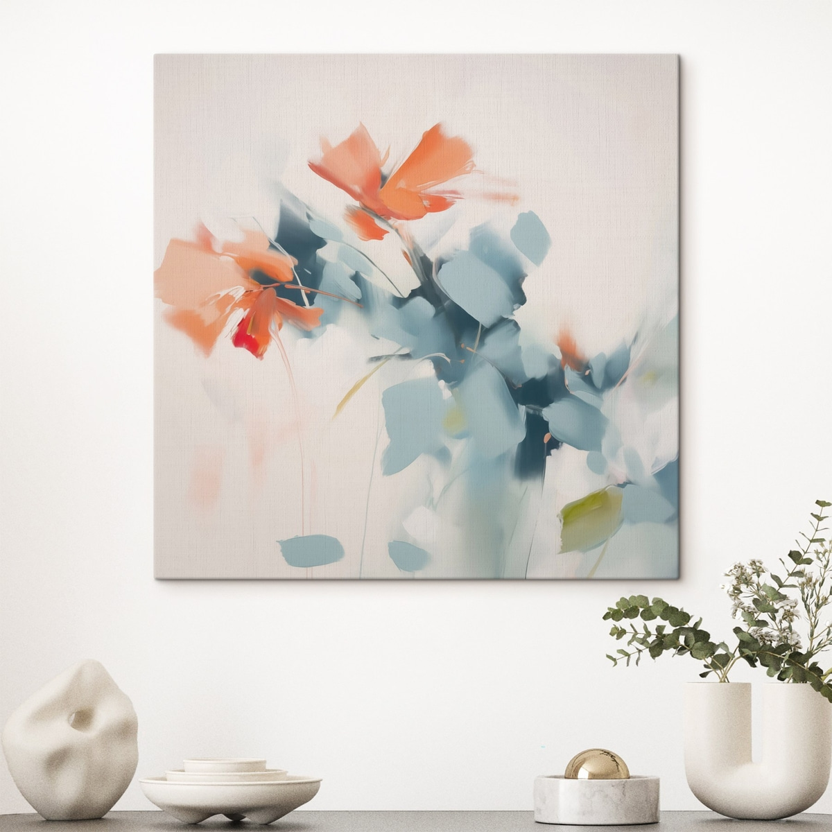 Flori abstracte, aspect pictat într-un interior