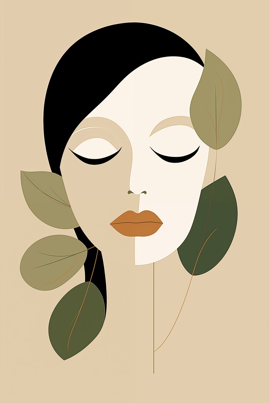 Fată cu frunze — design complet