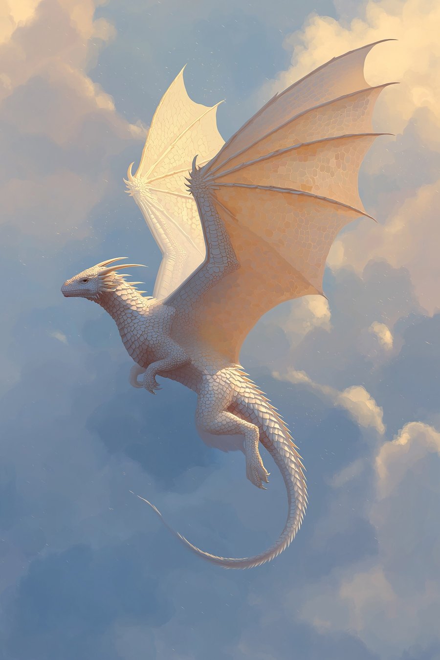 Dragon alb în cer — design complet