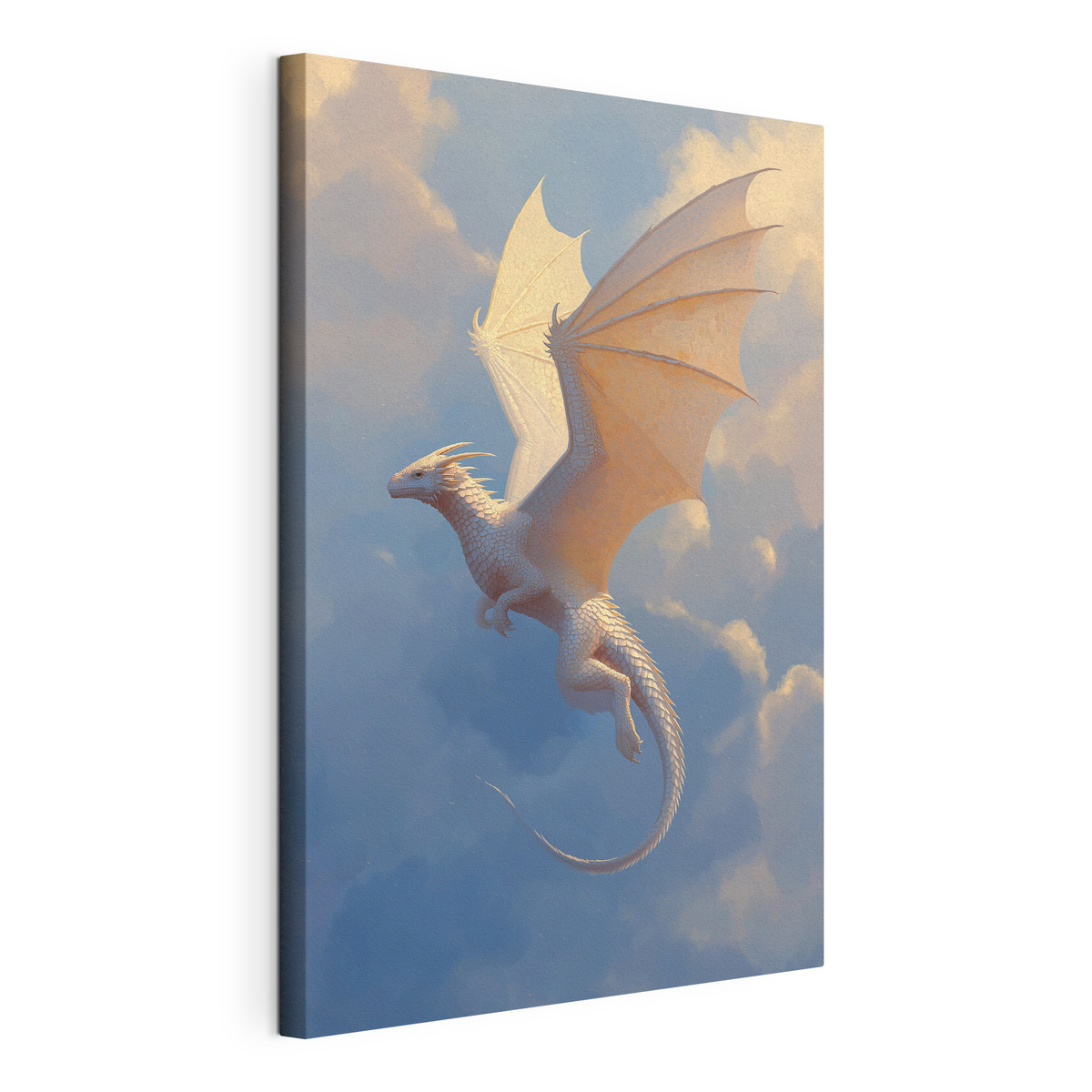 Dragon alb în cer, tablou pe pânză întinsă, cu margine continuă