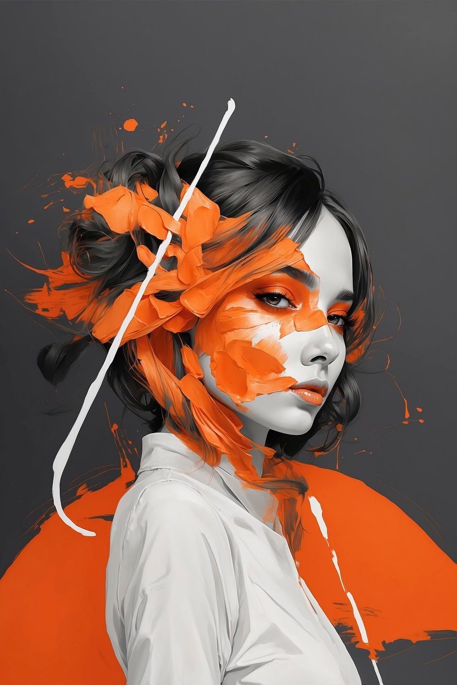 Portret cu tușe portocalii — design complet
