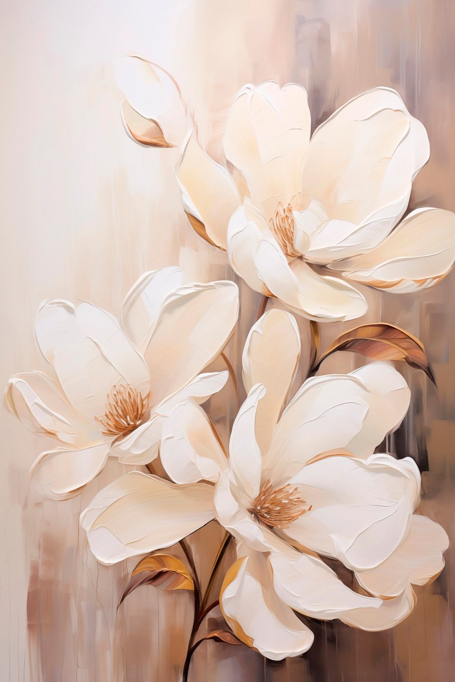 Magnolii albe pe bej — design complet