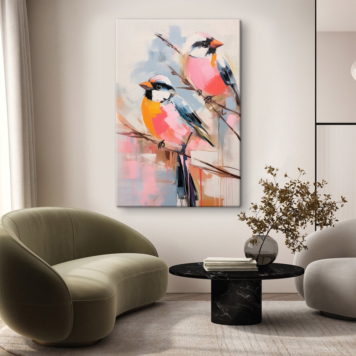 Păsări colorate, fundal pastel — interior 1