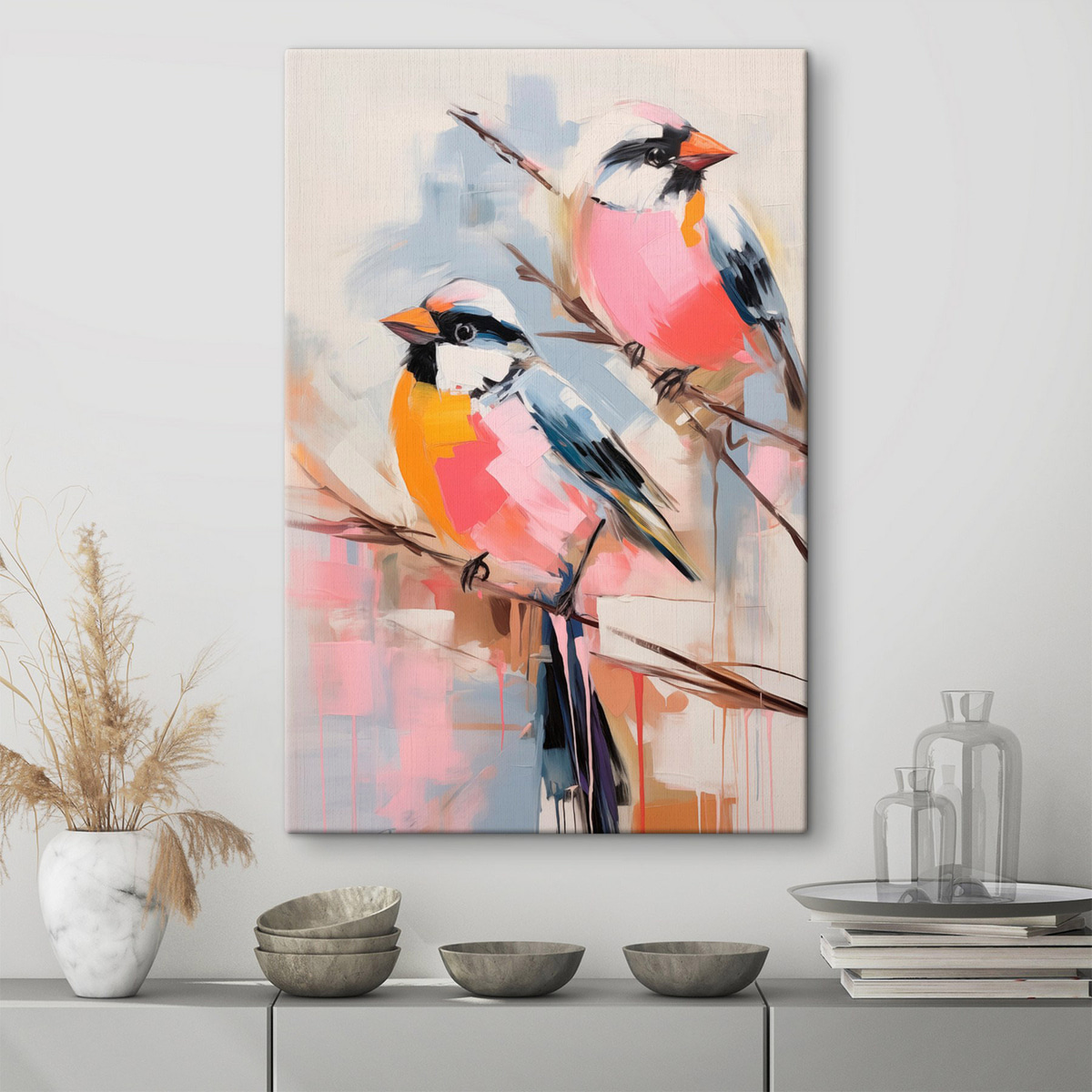 Păsări colorate, fundal pastel — interior 2