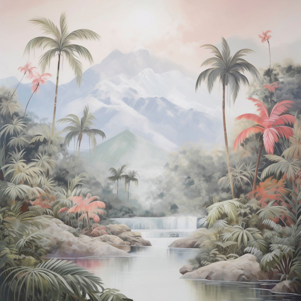 Râu prin pădure tropicală — design complet
