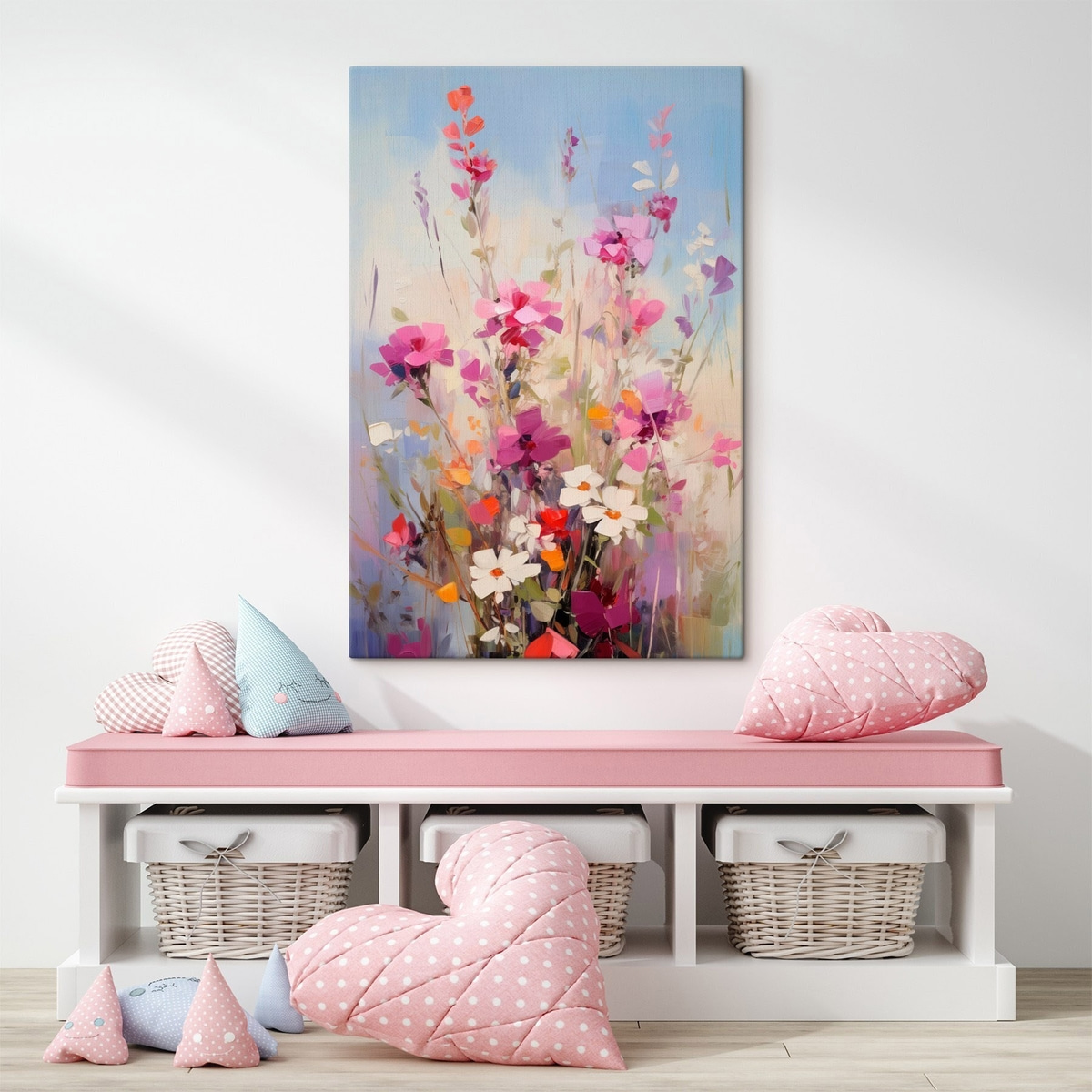 Flori roz, fundal pastel — interior 1