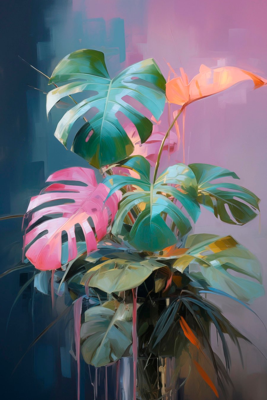 Monstera roz și verde — design complet