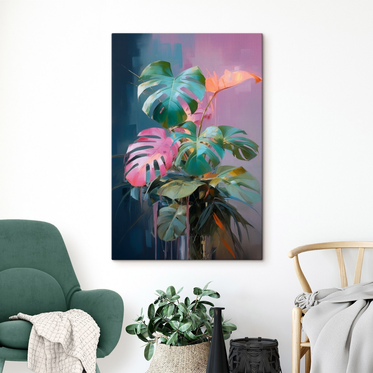 Monstera roz și verde — interior 1