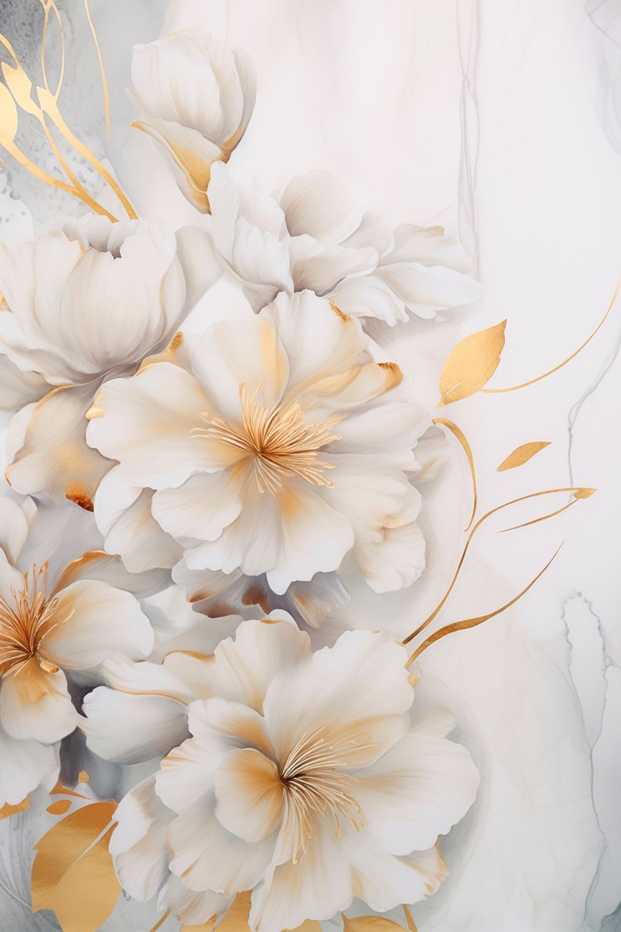 Flori albe, detalii galbene — design complet