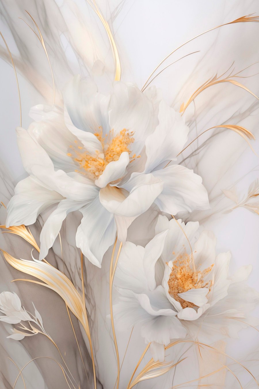 Flori albe, stamine galbene — design complet