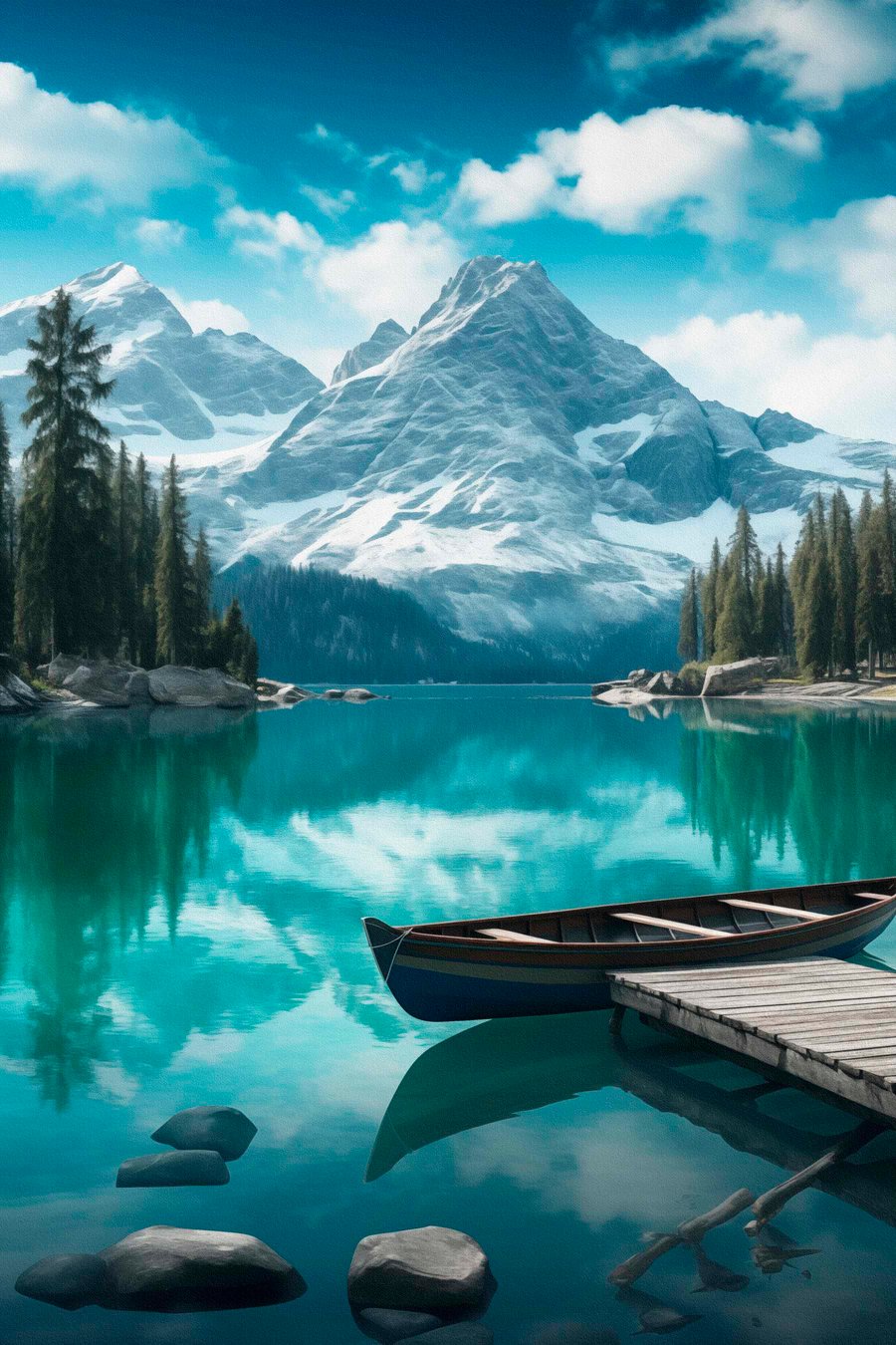 Lac alpin cu canoe — design complet