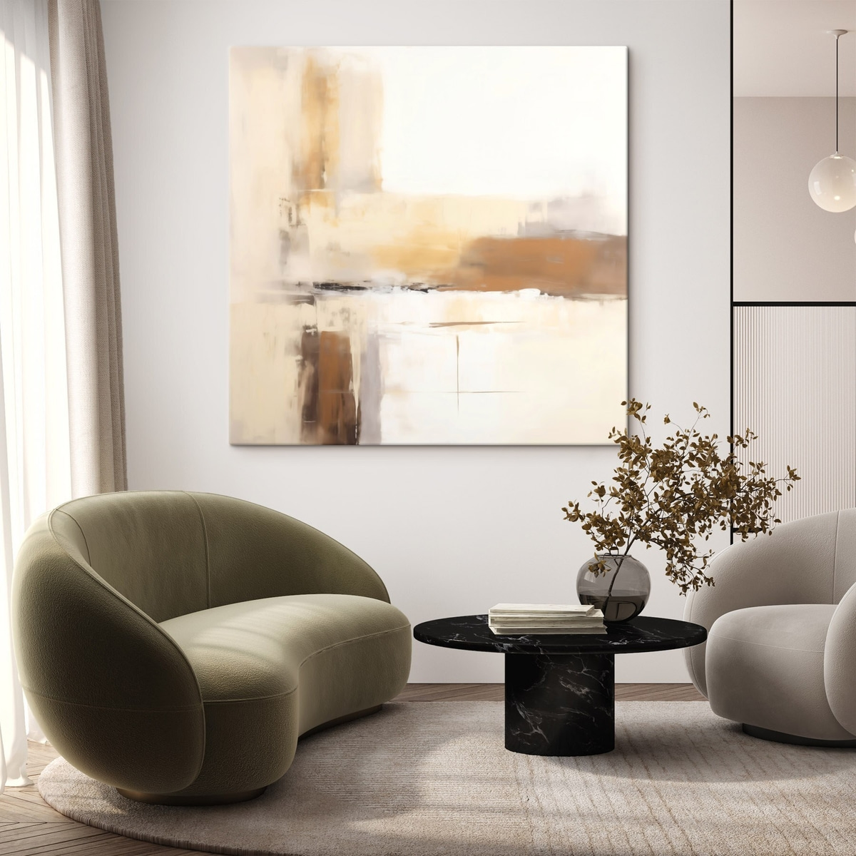Compoziție abstractă caldă — interior 1