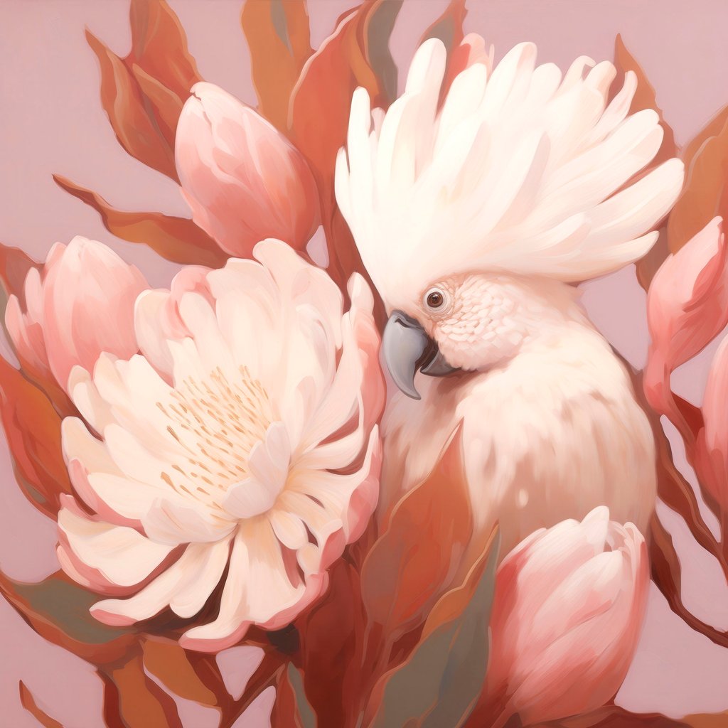 Pasăre în compoziție florală — design complet