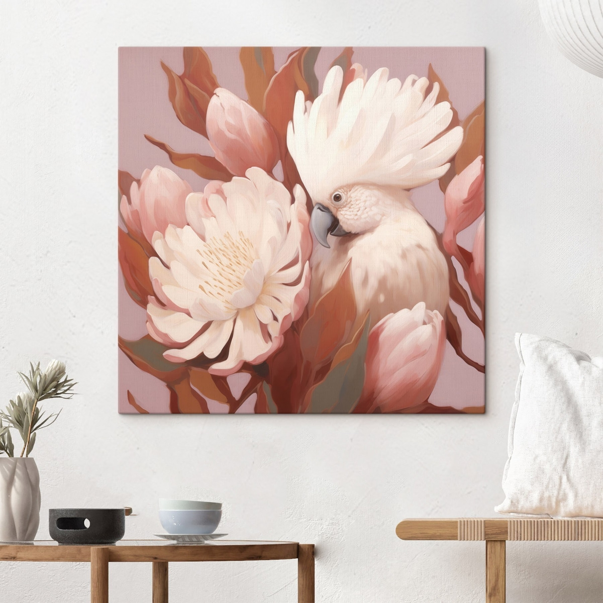 Pasăre în compoziție florală — interior 1