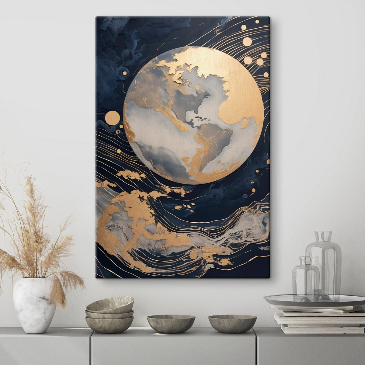 Planetă cu linii galbene într-un interior