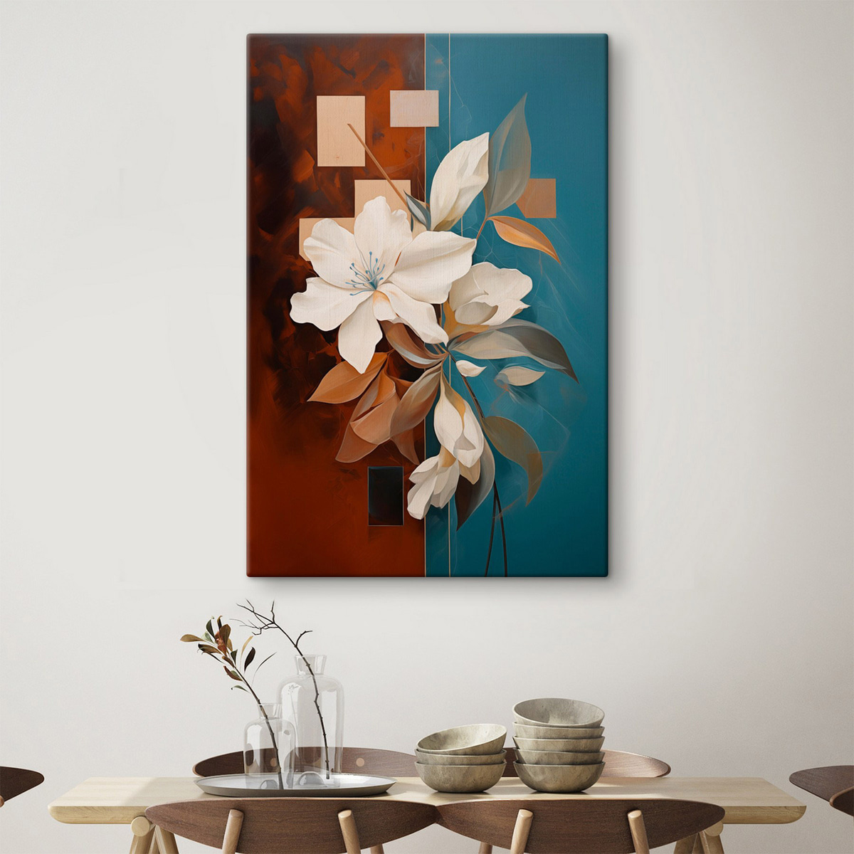 Flori albe, fundal brun — interior 1