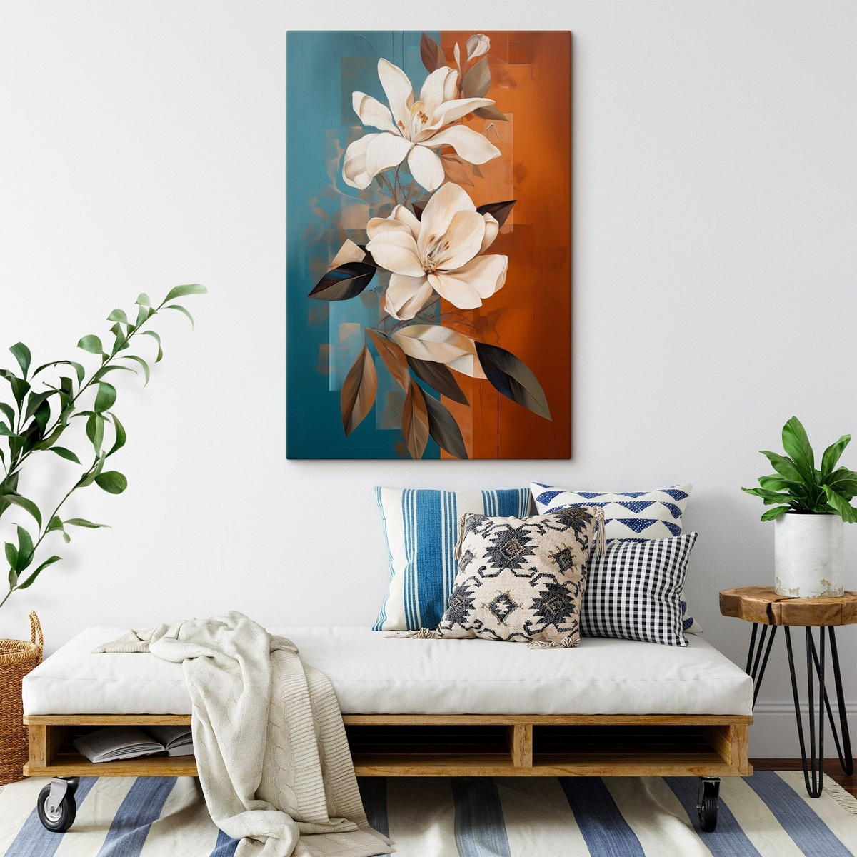 Flori albe, fundal brun — interior 1