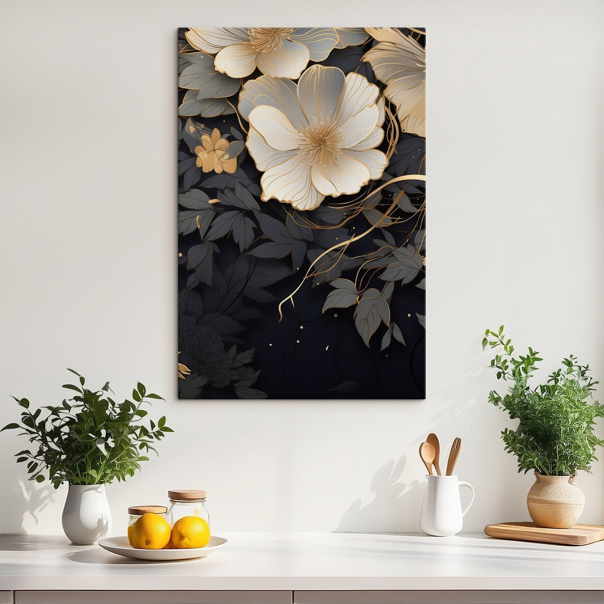 Flori abstracte, fond închis — interior 1