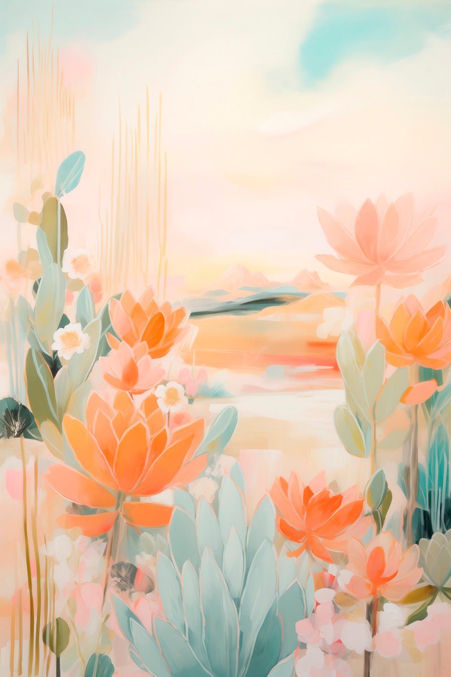Peisaj floral roz-albastru — design complet