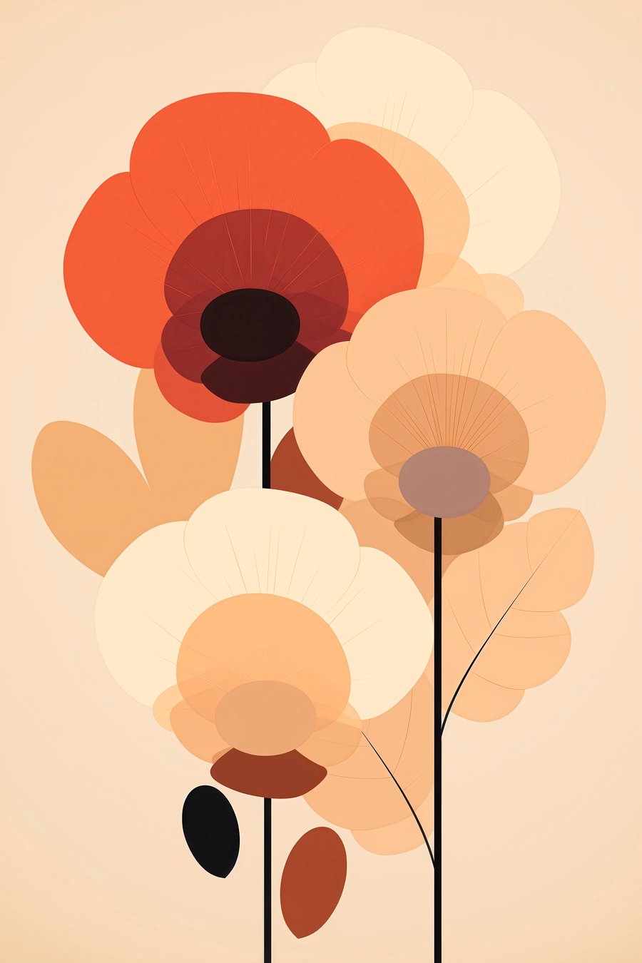 Flori abstracte în bej — design complet