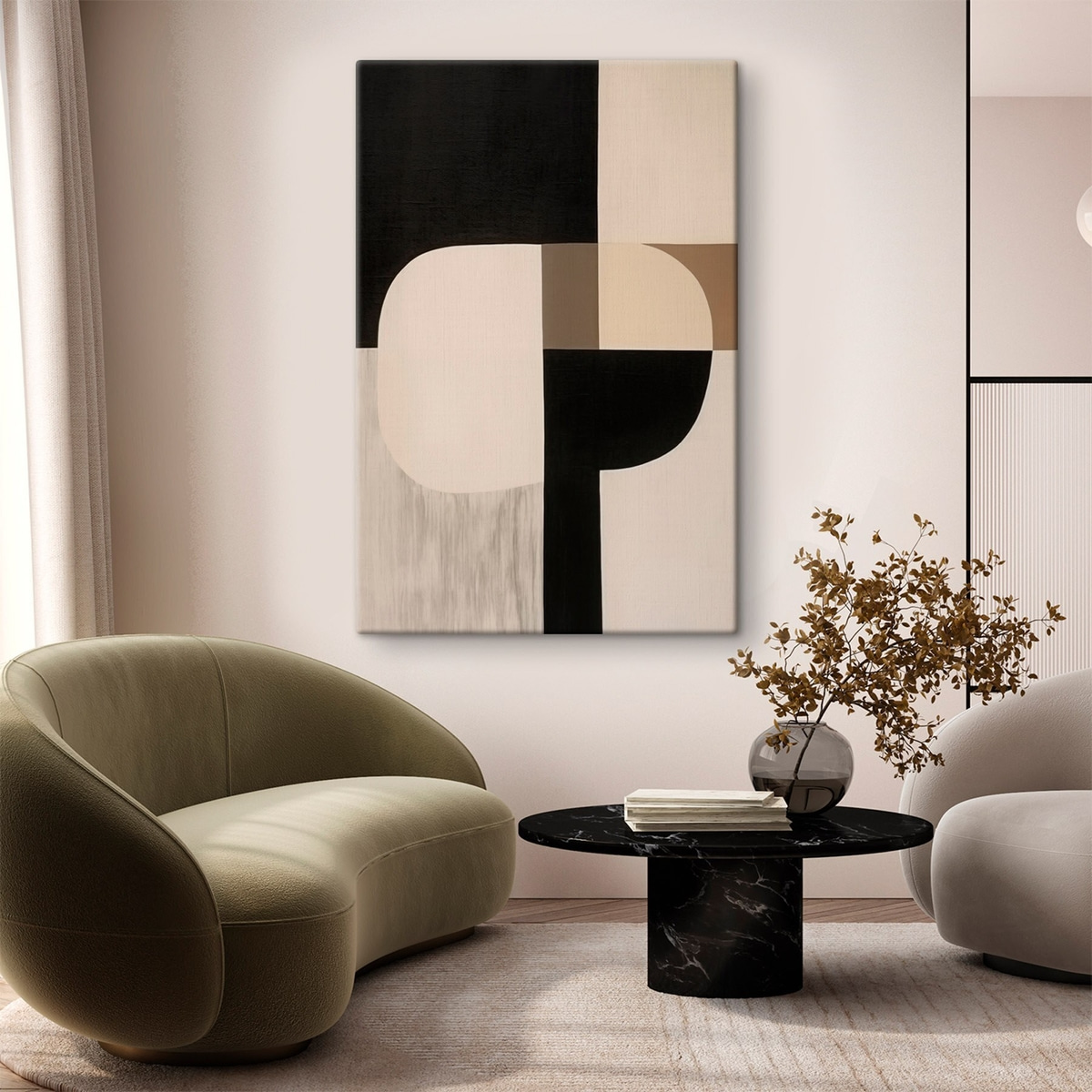Abstracție geometrică monocromă — interior 2