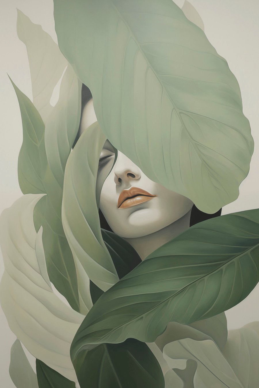 Portret surrealist în frunze — design complet