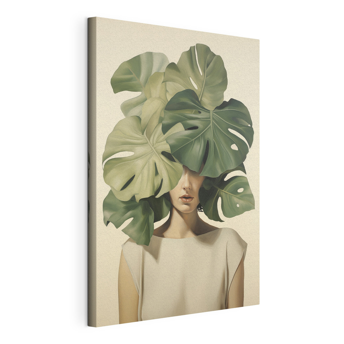 Portret abstract, monstera, tablou pe pânză întinsă, cu margine continuă
