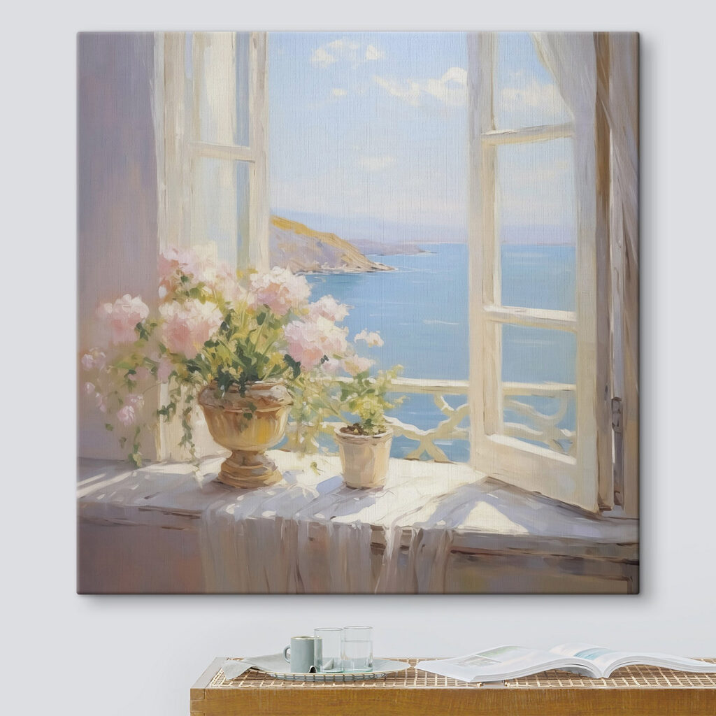 Mare prin fereastră într-un interior