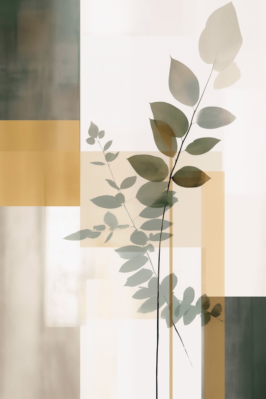 Abstracție geometrică cu frunze — design complet
