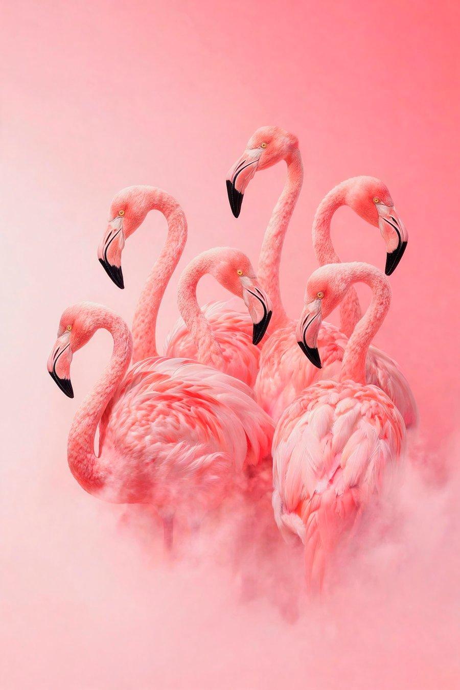 Flamingi roz în ceață — design complet