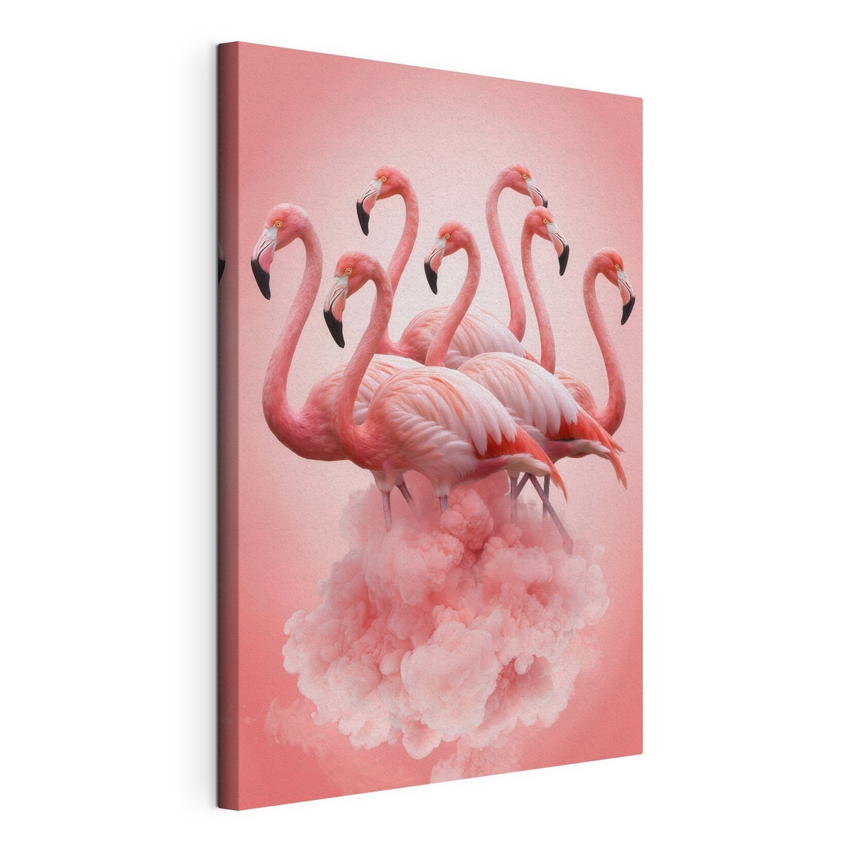 Flamingi peste nor roz, tablou pe pânză întinsă, cu margine continuă