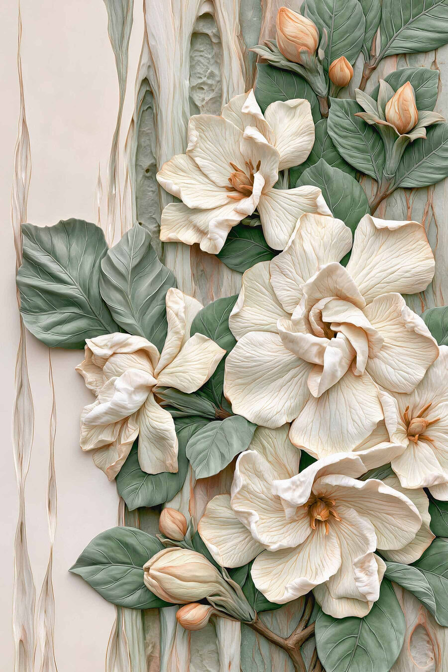 Flori albe pe relief — design complet