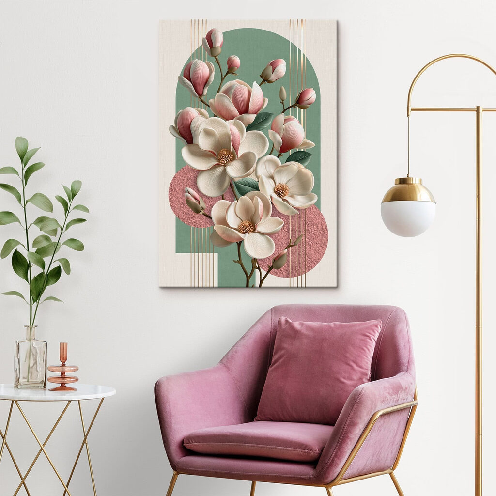 Magnolie cu cercuri roz într-un interior