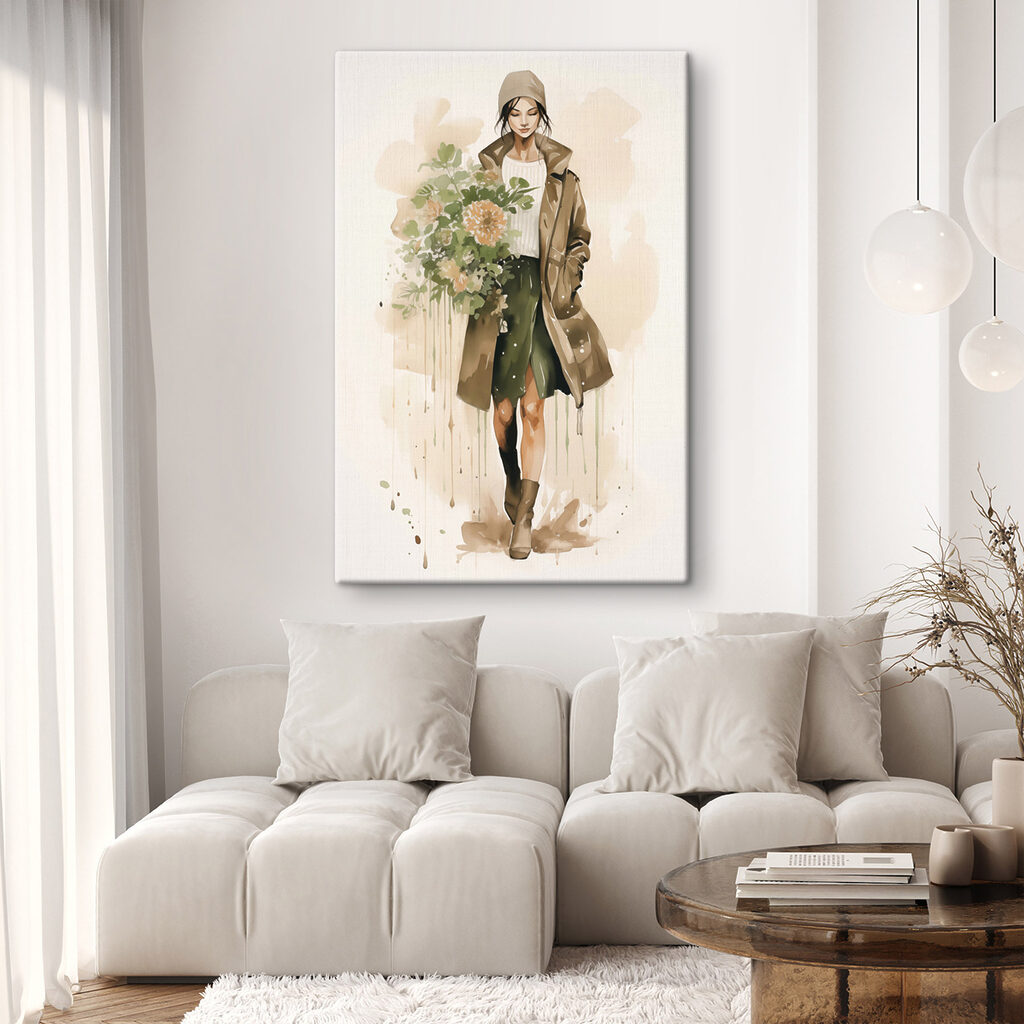 Femeie cu buchet într-un interior