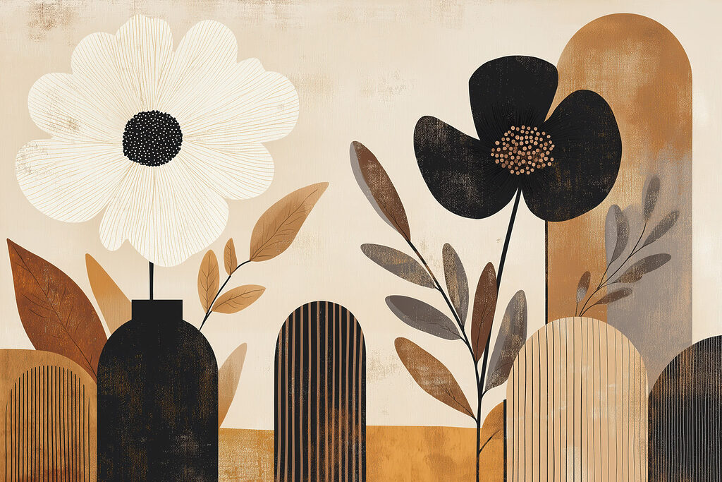 Flori alb-negru, arcuri — design complet