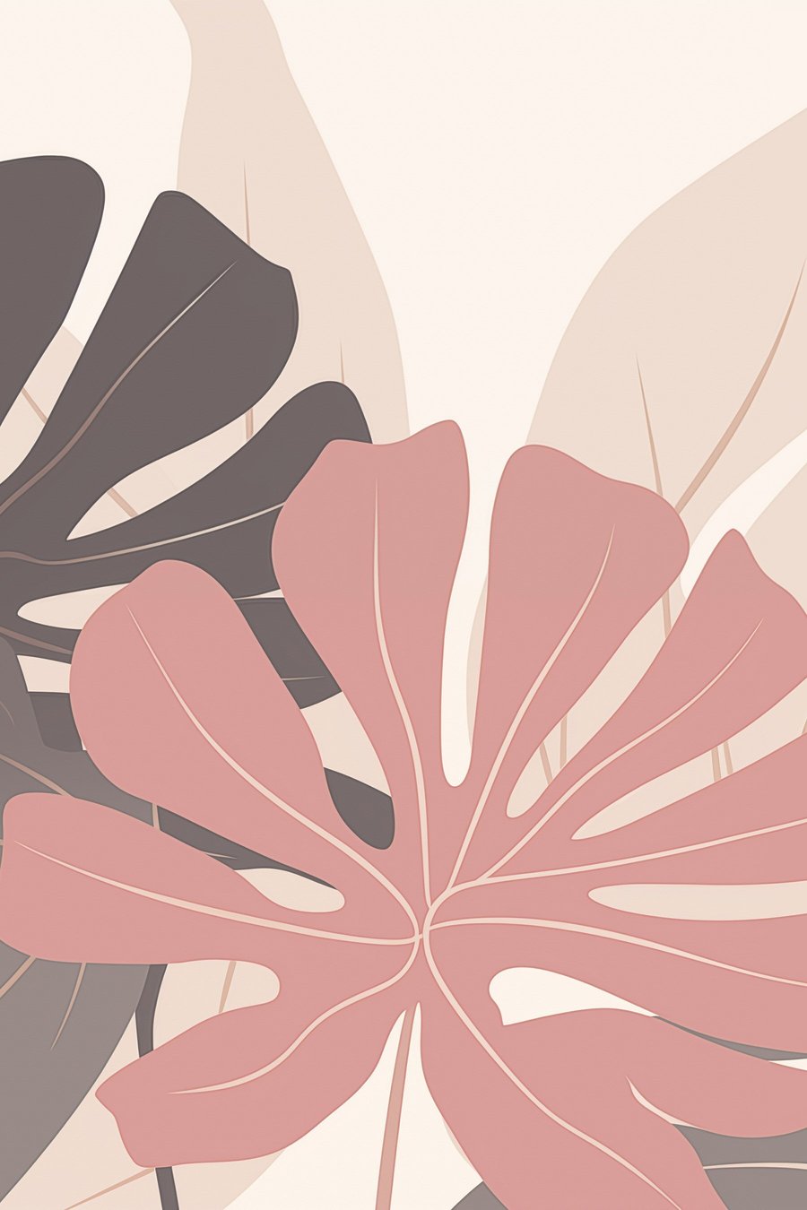 Frunze tropicale roz-gri — design complet