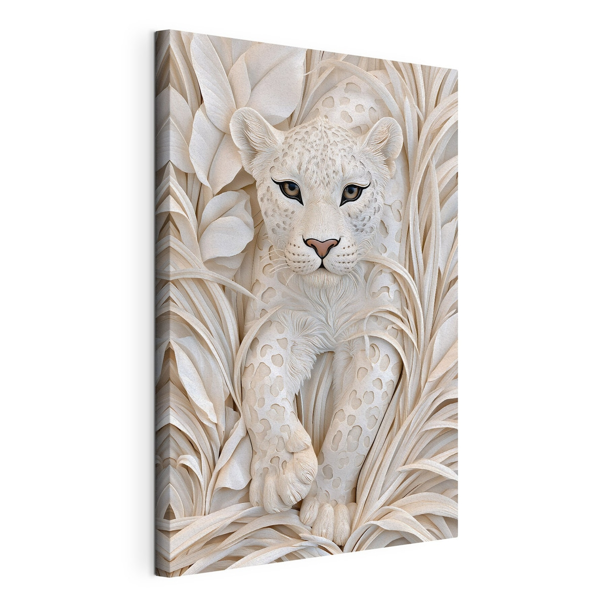 Leopard în basorelief, tablou pe pânză întinsă, cu margine continuă