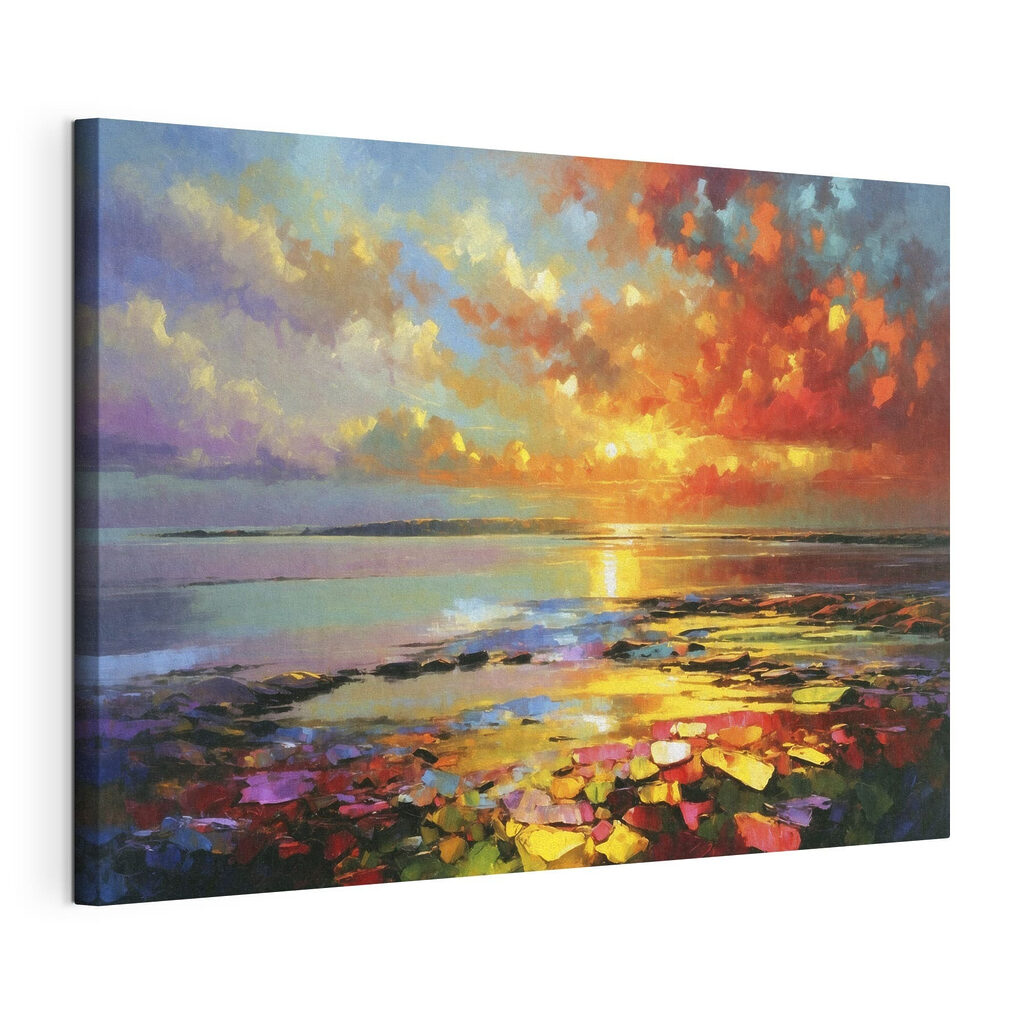 Apus peste nuferi, tablou pe pânză întinsă, cu margine continuă