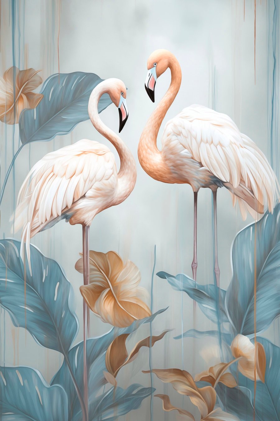 Flamingi cu frunze tropicale — design complet