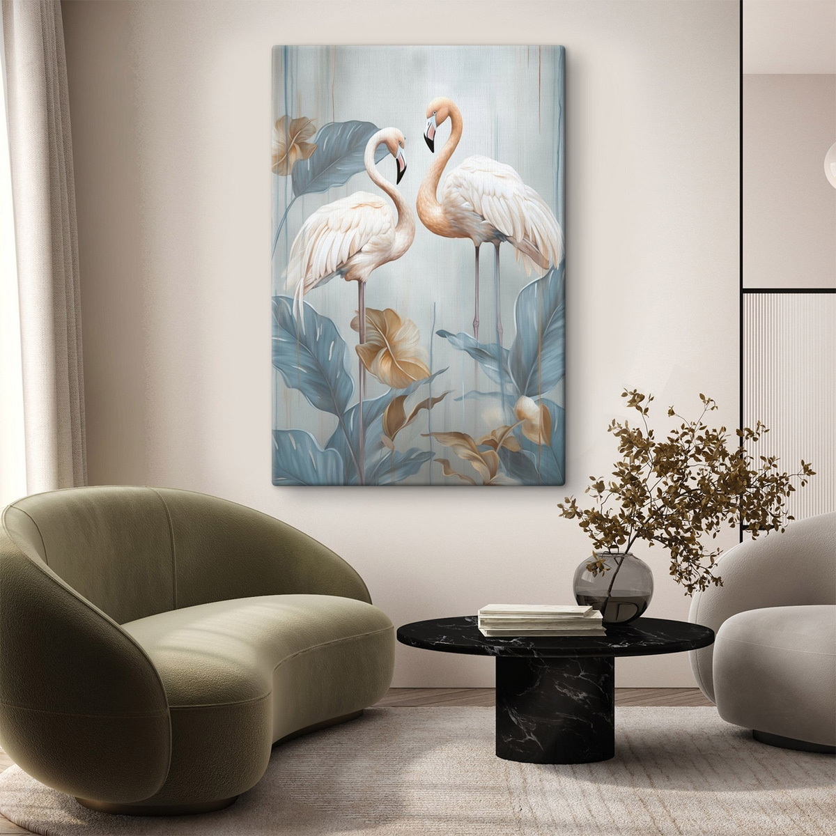 Flamingi cu frunze tropicale — interior 1