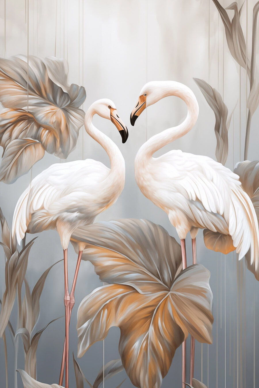 Flamingi albi printre frunze — design complet
